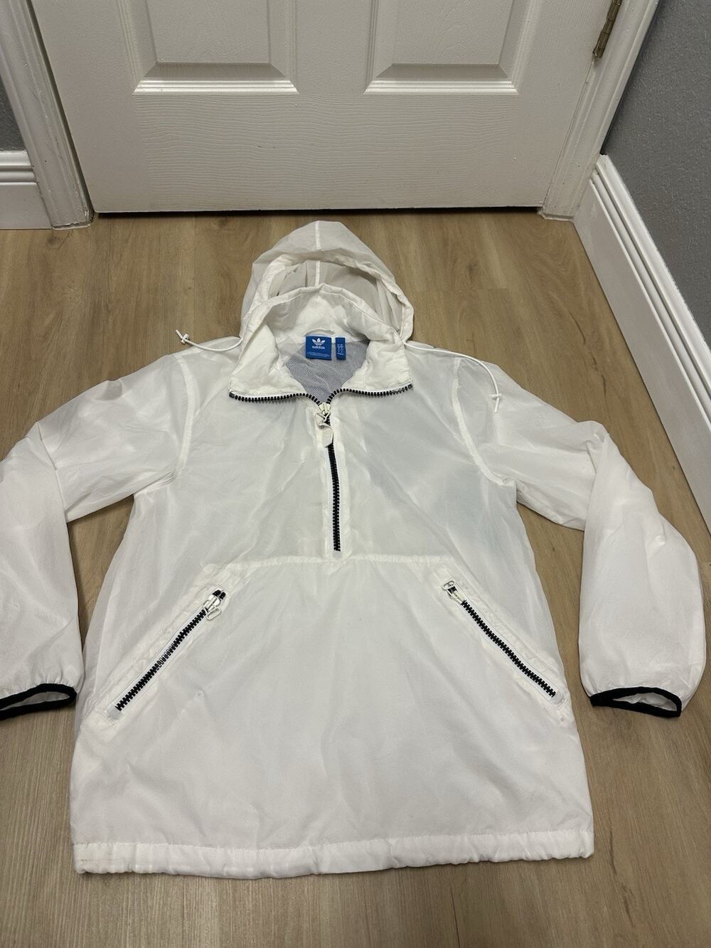 Adidas Windbreaker Jacket Men’s Size M Half Zip Pullover White Adidas Equipment